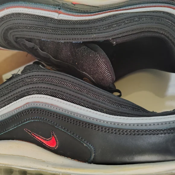 Nike Men's Black Denim Sneakers with Leather,Teal and Rust Accents - Picture 2 of 7